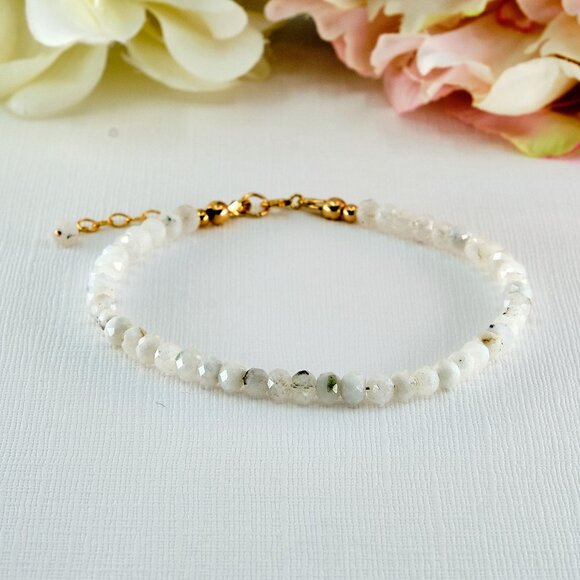 Luxe Rainbow Moonstone Dainty Bracelet, 14k Gold Filled, Perfect for Gifting - Picture 2 of 11